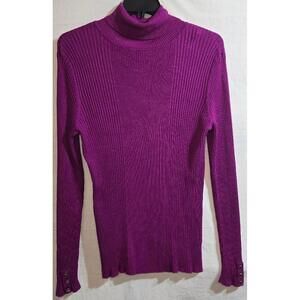 Style & Co. Purple Ribbed Turtleneck Sweater with Button Cuffs Size XL